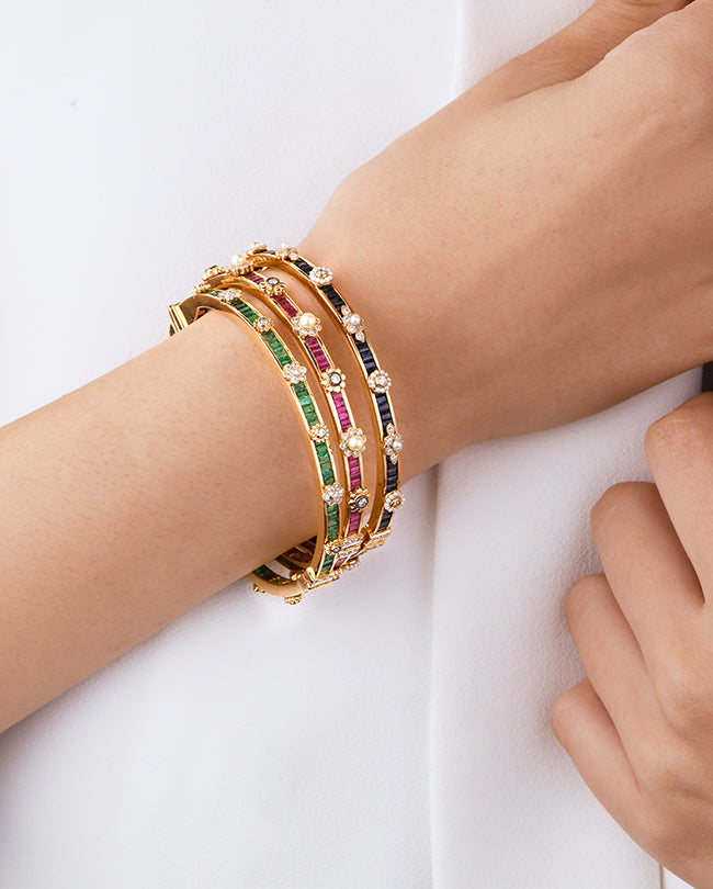 Pearl, Diamond, Emerald, Ruby ang Blue sapphire bangle