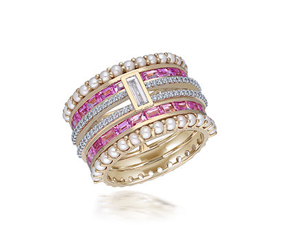 Pearl,Diamond and Pink sapphire ring