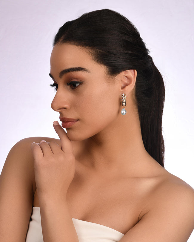 Baroque pearl and Diamond J hoop earrings