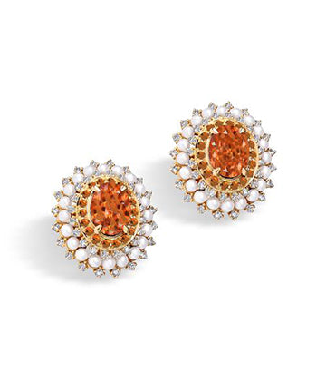 Pearl,Diamond and Orange sapphire earrings