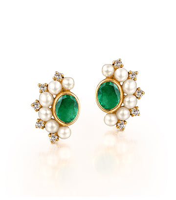 Pearl,Diamond and Emerald earrings