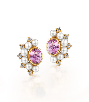 Pearl,Diamond and Pink sapphire earrings