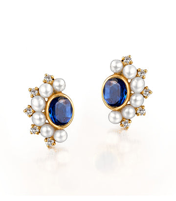 Pearl,Diamond and Blue sapphire earrings