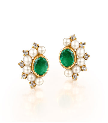 Pearl,Diamond and Emerald earrings