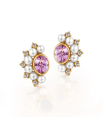 Pearl,Diamond and Pink sapphire earrings