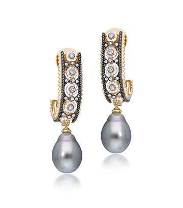 Baroque pearl and Diamond J hoop earrings