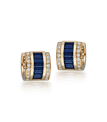 Diamond and Blue sapphire huggies
