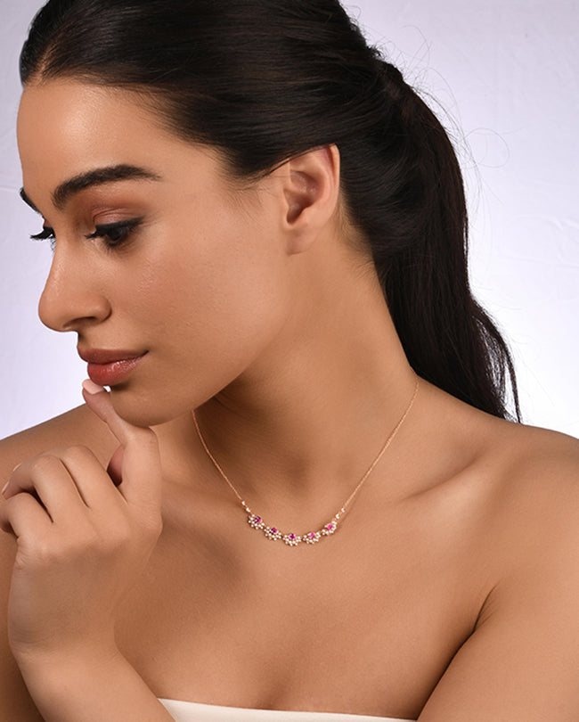 Pearl,Diamond and Pink sapphire necklace