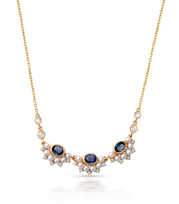 Pearl,Diamond and Blue sapphire necklace