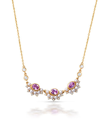 Pearl,Diamond and Pink sapphire necklace