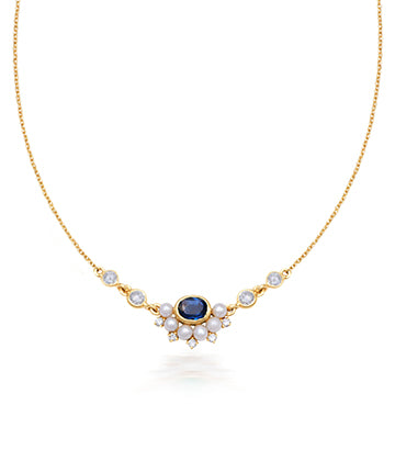 Pearl,Diamond and Blue sapphire necklace