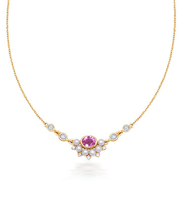 Pearl,Diamond and Pink sapphire necklace