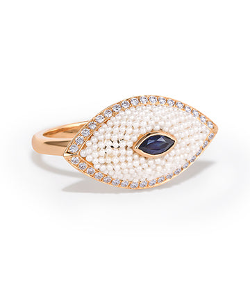 Pearl, Diamond and Blue sapphire ring