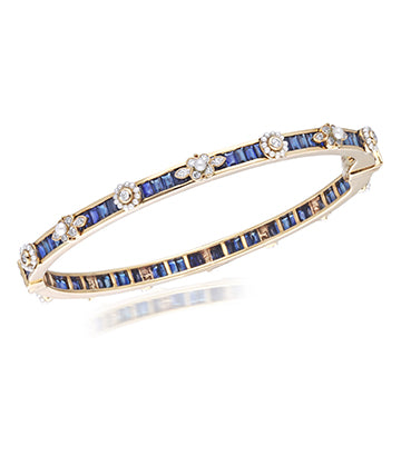 Pearl, Diamond and Blue sapphire bangle
