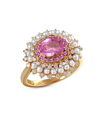 Pearl,Diamond and Pink sapphire ring