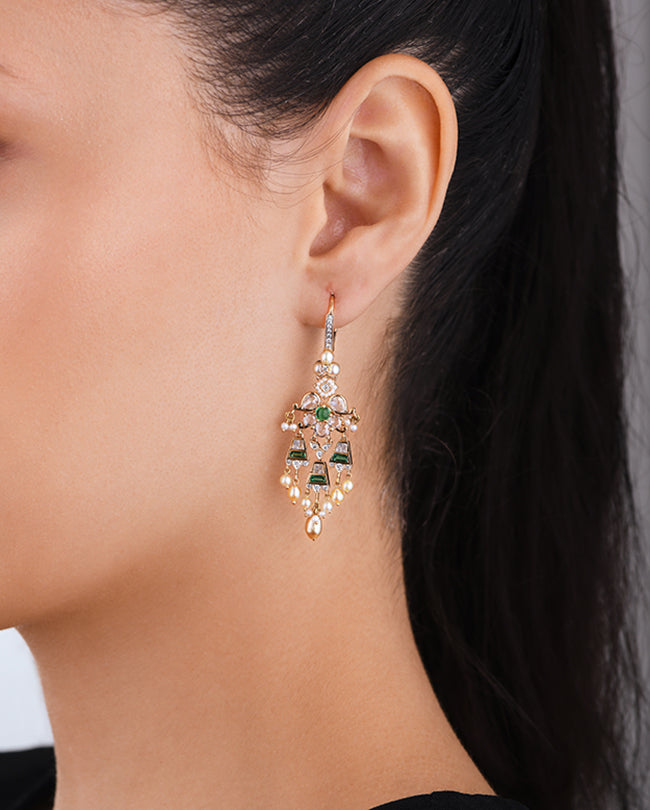 Pearl,Diamond and Emerald earrings