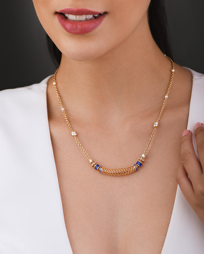 Pearl,Diamond & Blue sapphire necklace