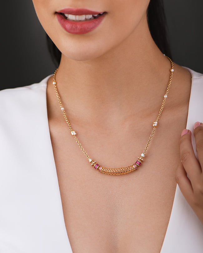 Pearl,Diamond and Ruby necklace