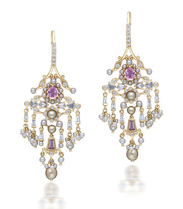 Pearl,Diamond and Pink sapphire earrings