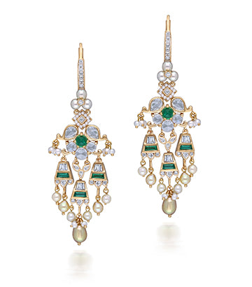 Pearl,Diamond and Emerald earrings