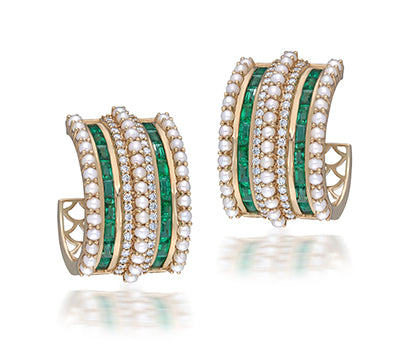 Pearl,Diamond and Emerald earrings