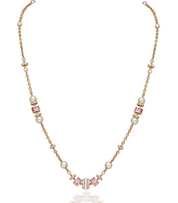 Pearl,Diamond and Pink sapphire necklace