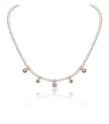 Pearl,Diamond,Emerald and Pink sapphire necklace