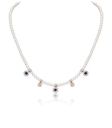 Pearl,Diamond and Blue sapphire necklace