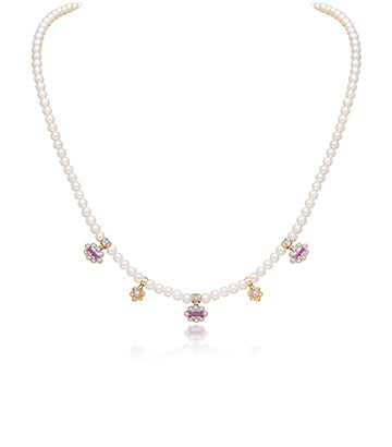 Pearl,Diamond and Pink sapphire necklace