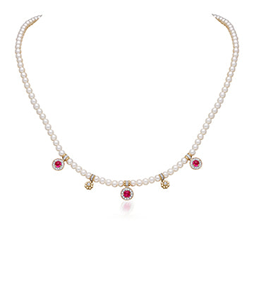 Pearl,Diamond and Pink sapphire necklace