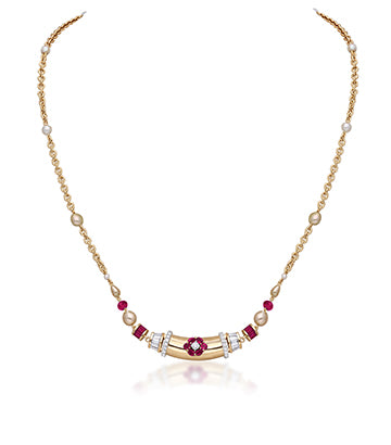 Pearl,Diamond and ruby necklace