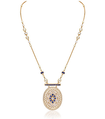 Pearl,Diamond and Blue sapphire necklace