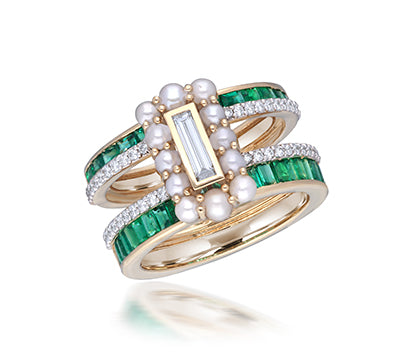 Pearl,Diamond and Emerald ring