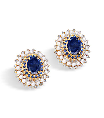 Pearl,Diamond and Blue sapphire earrings