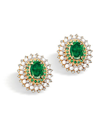 Pearl,Diamond and Emerald earrings